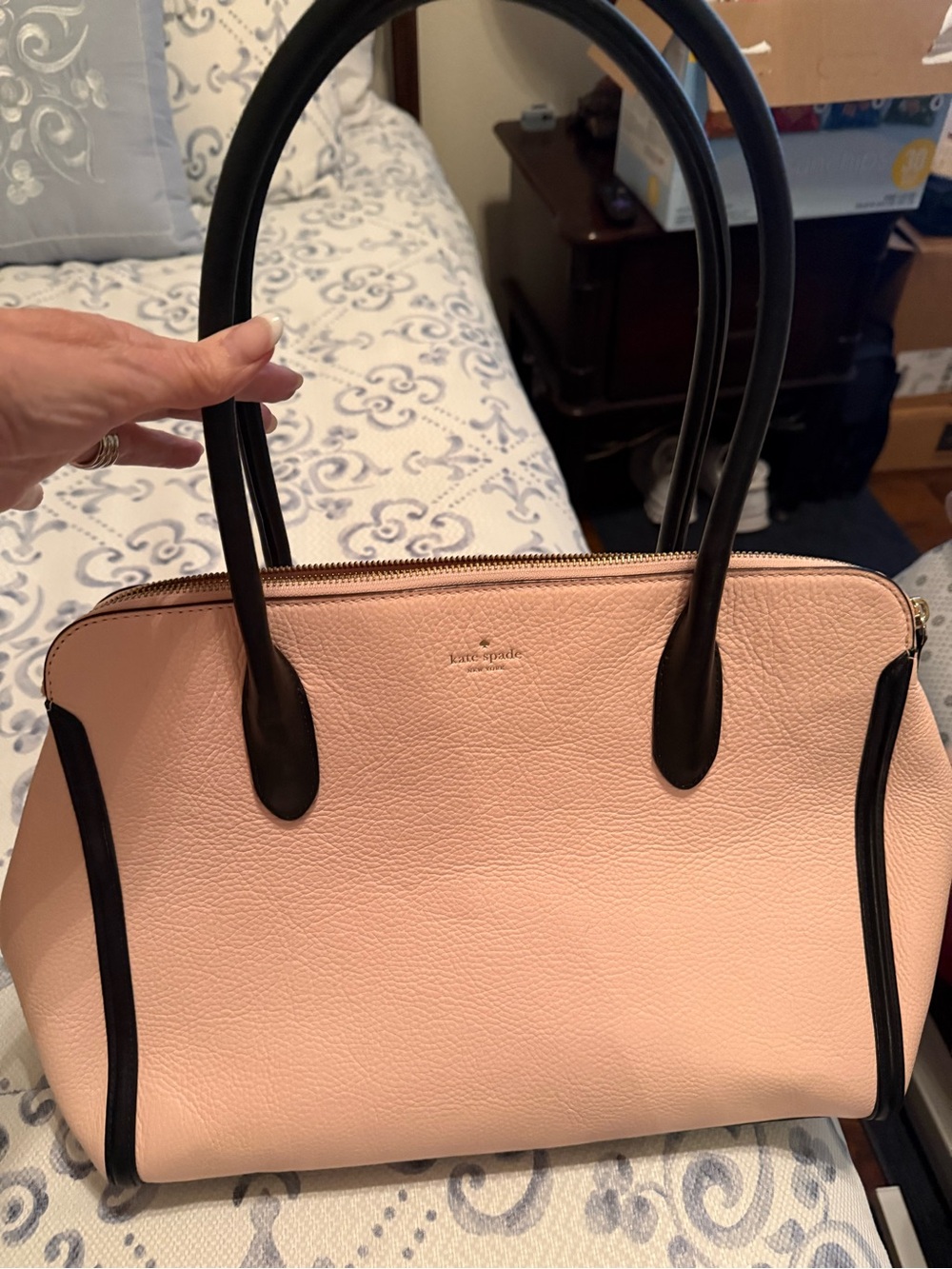 kate spade Pink Pebbled Leather Tote with Black Trim